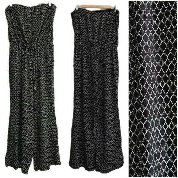 OLD NAVY | Wide Leg Crop Strapless Jumpsuit B&W Print Sz XL - Picture 2 of 14